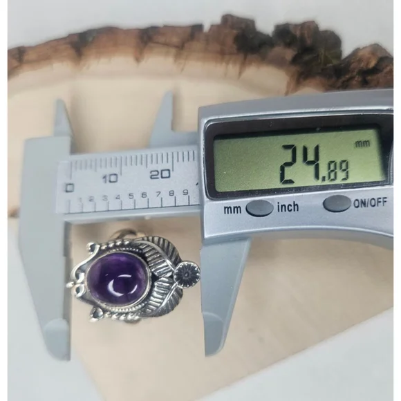 Natural Dark Brazilian Amethyst Sterling Silver Ring 6.5 Cts Artisan Statement - Picture 14 of 15